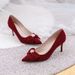 White Wedding Shoes Style Burgundy Xiuhe Bow High Heels Shoes For Women_vogvips.com