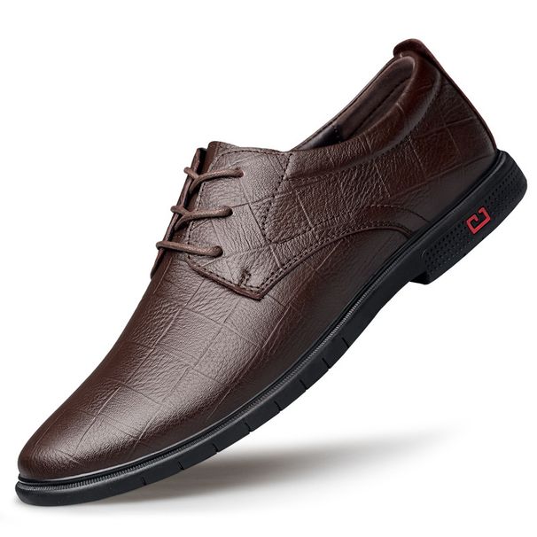 Men's Dress Leather Shoes Men's Head Tie Tie Pointed Casual Plaid_vogvips.com