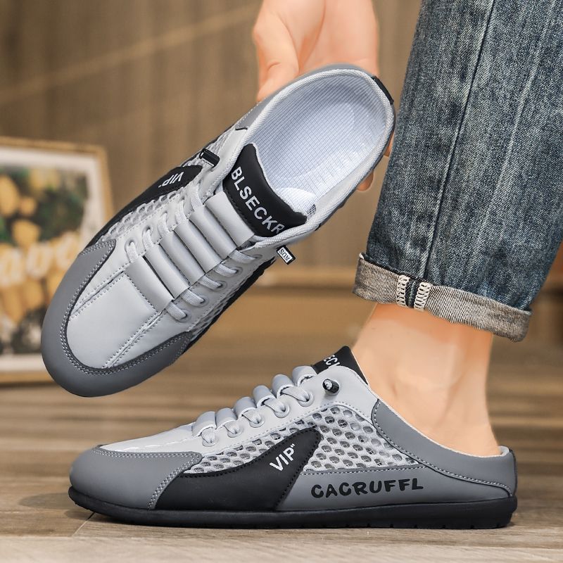 Half Summer Breathable Mens Outdoor Casual Walking Shoes Large Flat Light Mesh Slippers Sandals_vogvips.com