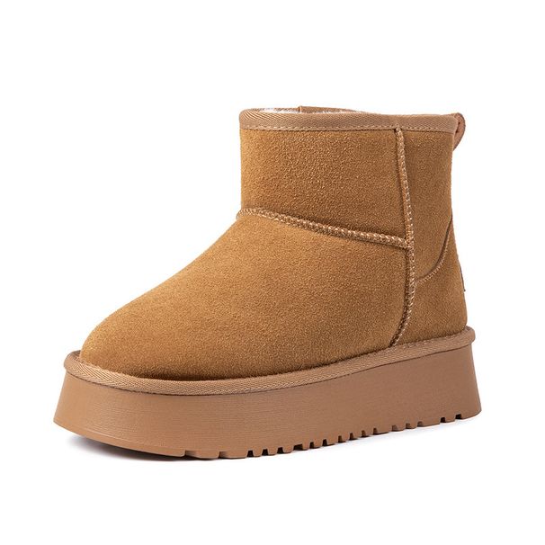 Wool Petite Snow Boots For Women With 9cm Hidden Heel, Sheepskin Thick Sole High Heels, Small Size Cotton Shoes 31 32 33_vogvips.com