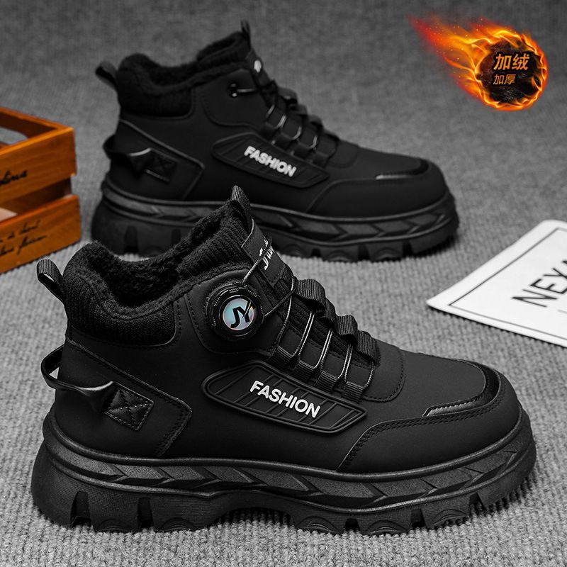 Men's Winter Fleece-Lined High-Top Martin Boots, British Retro Work Shoes, Thick-Soled, Extra-Thick Warm Cotton Short Bo_vogvips.com
