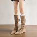 Genuine Leather~ Internal Height Increase Wrinkled Slouchy Long For Women, Autumn And Winter Lace-up Two-Way Wear_vogvips.com