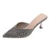 2025 Summer New Rhinestone Mid-Heel Closed-Toe Petite W, Thin Heel Pointed Toe Cross-Border Fashion Half Mules For_vogvips.com