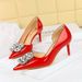 638-AK59 European And American Style Fashionable Sparkling Rhinestone High-heeled Shoes, Stiletto Heel, Patent Leather,_vogvips.com