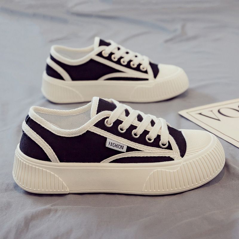 Women's Breathable Canvas Casual Shoes - Lightweight Flat Slip-On Sneakers For Spring & Summer (Black/Beige)"_vogvips.com