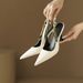Pure Inside And Out! Elegant Pointed-toe High-heeled Sandals For Women, Summer Stiletto Leather Chain Closed-toe Shoes_vogvips.com