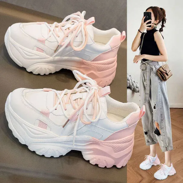 Women's Breathable Dad Spring 2025 New Thick Bottom Sports Heightening Mesh Surface Fashionable Casual Shoes_vogvips.com