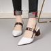 2024 Spring/Summer New Shoes: Pointed Toe Chunky Heel Closed-Toe Shoes, Mid-Heel Buckle High Heels, Hollow-Out Women's_vogvips.com
