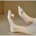 Women S Elegant Pearl Embellished Pointed Toe Heels With Floral Accents For Bridesmaids Light Colored Low Heeled Wedding_vogvips.com