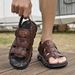 Men's Genuine Leather Sandals, 45, Outdoor Soft Sole, Comfortable Driving 46, Casual Beach 47, Large Shoes, Size 48_vogvips.com