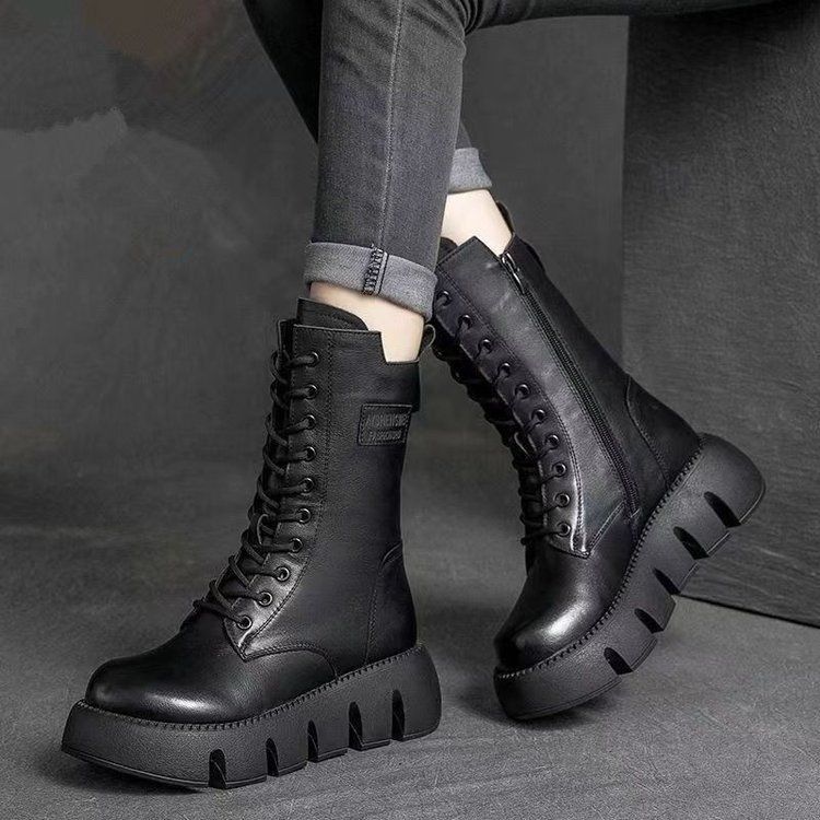 Winter New All-in-one High Top Belt Buckle Muffin Bottom Brown Single Boots_vogvips.com