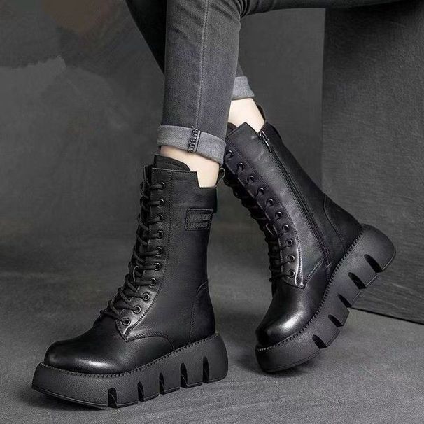 Winter New All-in-one High Top Belt Buckle Muffin Bottom Brown Single Boots_vogvips.com