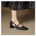 French-style Vintage Soft Leather Square-toed Woven Hollow Mary Jane For Women, 2026 New Model, Mid-heel Single-strap_vogvips.com