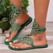 Women's Rhinestone Gladiator 2025 New Hollow Out Flower Toe Ring Flat Sandals Sparkly Crystal Back Zip Summer Beach Shoe_vogvips.com