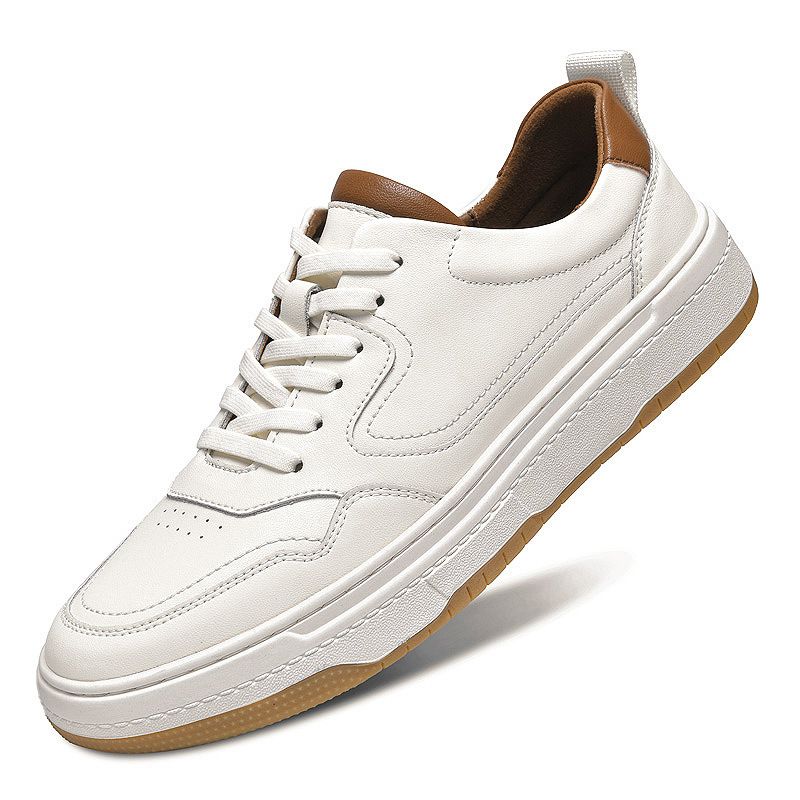 Little White Shoes Men's Two-layer Cowhide Men's Board Shoes Casual Shoes Men's Breathable Lace-up Low-top_vogvips.com
