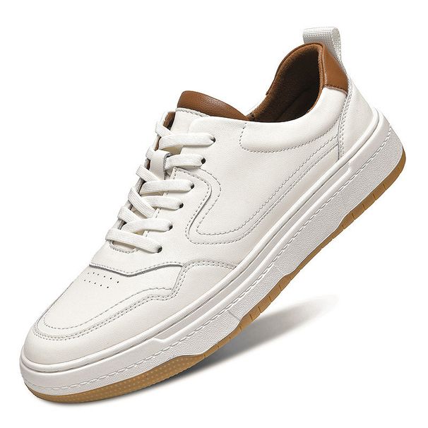 Little White Shoes Men's Two-layer Cowhide Men's Board Shoes Casual Shoes Men's Breathable Lace-up Low-top_vogvips.com