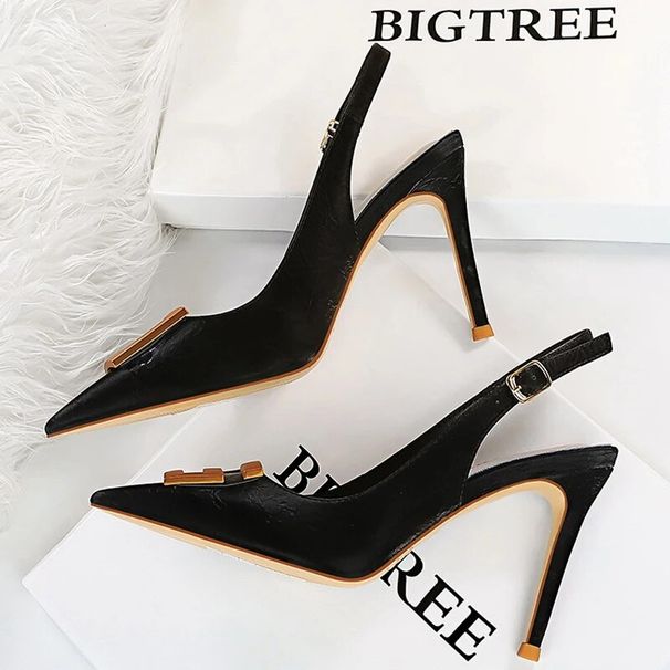 BIGTREE Shoes Pointed Toe Women Pumps Metal Square Buckle High Heels Stiletto Sexy Party Shoes Summer Women Sandals Size 42 43_vogvips.com