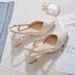 Style Pointed Toe Chunky Single Shoes 2024 One Strap Open Back Mid Heel Sandals For Women Summer Versatile_vogvips.com
