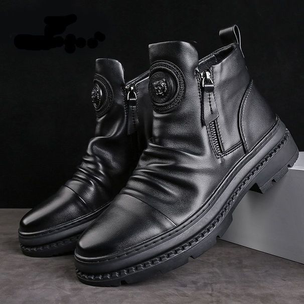 European Warm Series 2025 Autumn Martin Boots High Top New Versatile Zipper Korean Style Men's Casual Shoes_vogvips.com