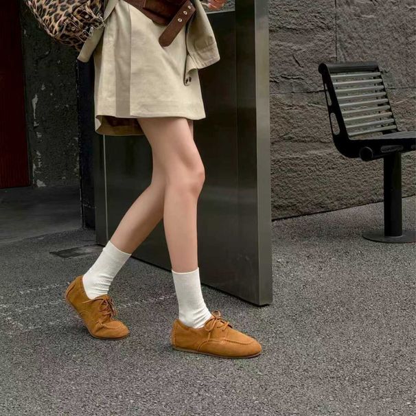 2026 New Women' Loafer, Flat Slip-On, Genuine Leather, Breathable, Old Money Style, Lace-Up, French Retro Caual_vogvips.com