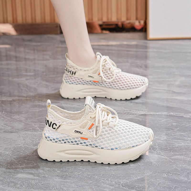 Summer Women's Shoes Breathable Hollow Mesh Shoes Women Korean Version Versatile Thick-Soled Knitted Sports Shoes Casual_vogvips.com
