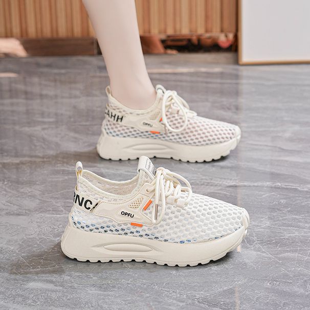 Summer Women's Shoes Breathable Hollow Mesh Shoes Women Korean Version Versatile Thick-Soled Knitted Sports Shoes Casual_vogvips.com