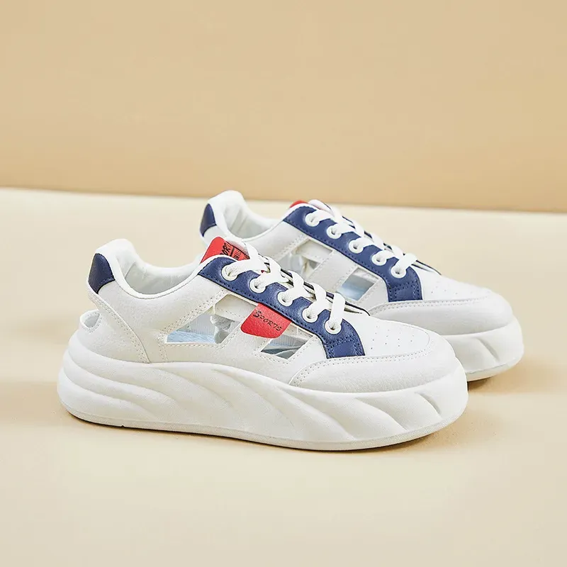 Women Casual White Leather Sneakers Patchwork Shoes Breathable Outdoor Trainers 456_vogvips.com