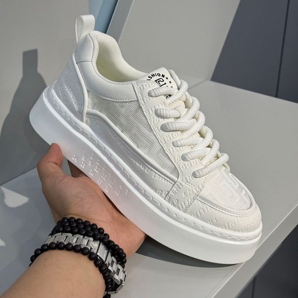 2025 New Summer Breathable White Sneakers Comfortable Fashion Versatile Trendy Thick Sole Height Increasing Lightweight_vogvips.com
