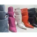 Wrinkled Metal Button Spliced Denim 2024 Women Detachable Mid-calf 34-43 Auto Show Model Fashion Boots_vogvips.com