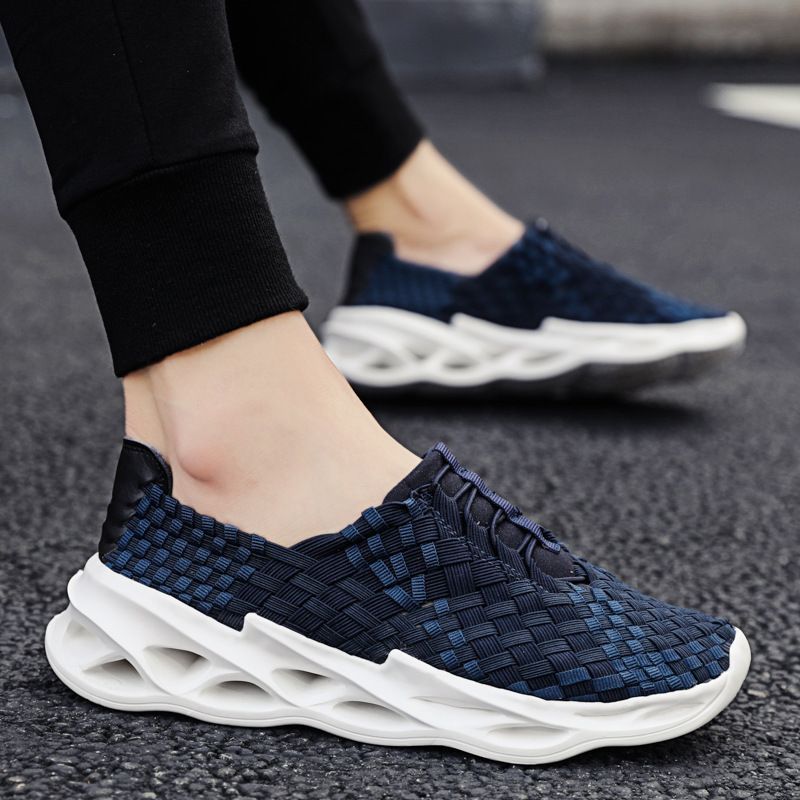 Autumn New Korean Edition Sport Style Blade Elastic Weaving Canvas Casual Trendy Men's Shoes_vogvips.com