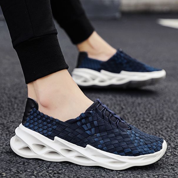 Autumn New Korean Edition Sport Style Blade Elastic Weaving Canvas Casual Trendy Men's Shoes_vogvips.com