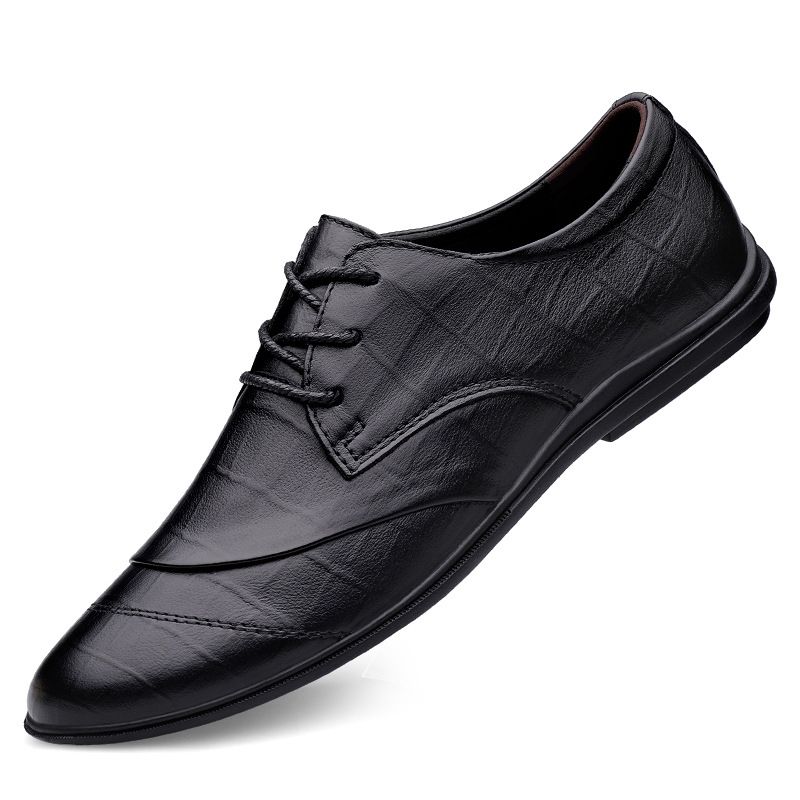 Men's Casual Embossed Plaid Lace-up Leather Shoes Soft Formal Men's Shoes_vogvips.com