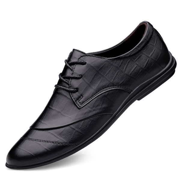 Men's Casual Embossed Plaid Lace-up Leather Shoes Soft Formal Men's Shoes_vogvips.com