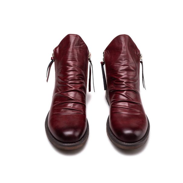 Men's Boots With Double Side Zipper Non-slip Soles Men's Boots With Fringe Boots Men's Leather Boots_vogvips.com