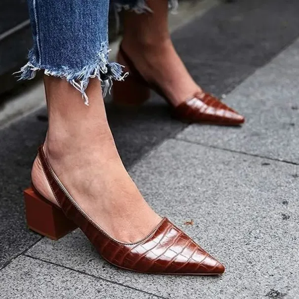 Women's Pointed Toes Pumps Mid Chunky Heels Slingback Sandals Shoes Summer New Vintage Woman Lady Female Sandals Slippers Shoes_vogvips.com