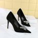 825-K53 Style Banquet High Slim Heels, Women's Sh, Suede, Shallow Mouth, Pointed Metal Butterfly Rhinestone Single_vogvips.com