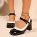 Mary Jane High Heels Chunky Mid Heel Comfortable Slimming Classic Formal Business Minimalist Women's Red Single Strap Dress Shoes_vogvips.com
