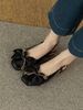 Fairy Style Square Toe Vintage Flat Bottom Low Heel Shoes Bow_vogvips.com