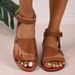 Women's Open Toe Flat Adjustable Ankle Buckle Strap Casual Summer Beach Walking Shoes Retro Brown Leather Look Sandals P_vogvips.com