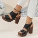 New Fashion Fish Mouth Rivet Thick Heel High Heel Wood Grain Women Strap Sandals_vogvips.com