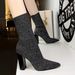 3129-2 Wind Autumn/Winter Fashion New Style Simple Coarse High Heel Pointed Sexy Nightclub Look Thin Knitted Short Boots_vogvips.com