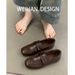 Version Goatskin Retro Flat Shoes Female Square Toe British Style Loafers Soft Leather Work Clothing Slip-on Gommino_vogvips.com