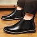 Men's Large Size British Pointed-toe Martin Youth Korean Style Trendy Chelsea Boots, Short Retro Leather Shoes_vogvips.com