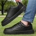 Classic All Black Leather For Women Lace-up Casual Sneakers Lightweight Breathable Skate Shoes Non-slip Work Footwear_vogvips.com