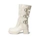 Women's Shoes Two Way Reversible Mid Calf High Heeled Combat Boots, Detachable Chunky Heel, Platform Sole, Slouch Boots, Western Cowboy Boots._vogvips.com