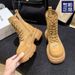 Martin For Women 2025 New Spring And Autumn British Style Thick-Soled Canvas Motorcycle Hiking Ankle Thin Yellow Boots_vogvips.com