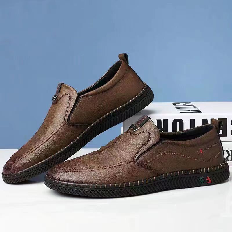 Versatile Business Casual Slip-On Leather Shoes for Middle-Aged And Elderly Men Lightweight Non-Slip Breathable Soft Soled_vogvips.com