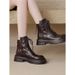 Soft Sheepskin Brown Thick-Soled Genuine Leather Short For Women 2024 Early Autumn Winter New Round-Toe British Style_vogvips.com