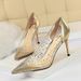 7818-1 Korean-style Fashionable Sexy Nightclub High-heeled Shoes With Thin Heels, Shallow Cut, Pointed Toe, Transparent_vogvips.com
