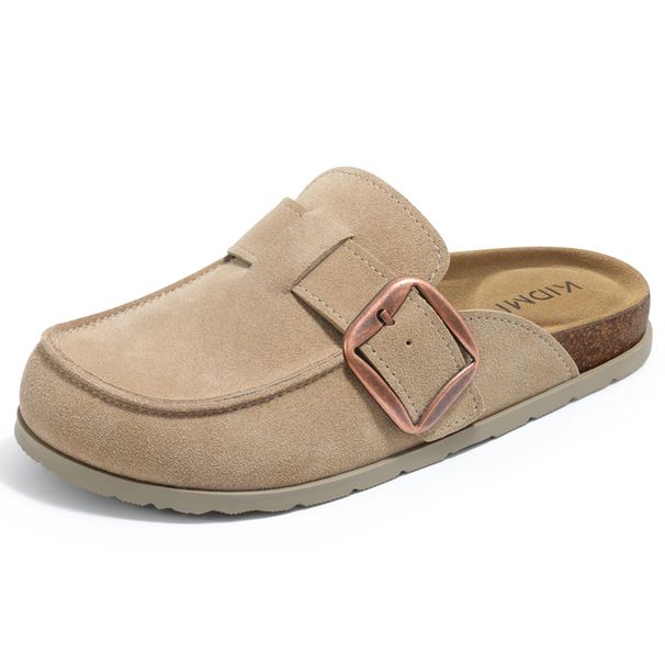 Comwarm Genuine Suede Clogs For Women Cork Footbed Leather Mules Slip On With Comfort Memory Foam And Adjustable Buckle_vogvips.com